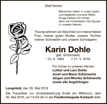 Traueranzeige von Karin Dohle von WLZ