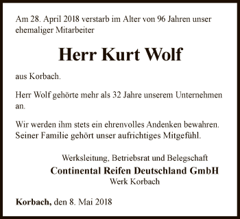 Traueranzeige von Kurt Wolf von WLZ