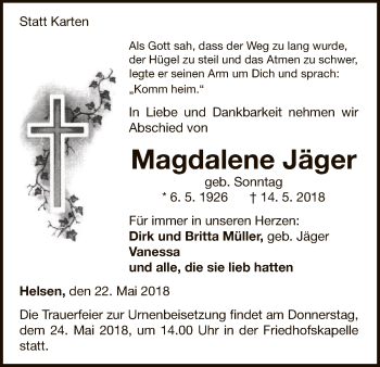 Traueranzeige von Magdalene Jäger von WLZ