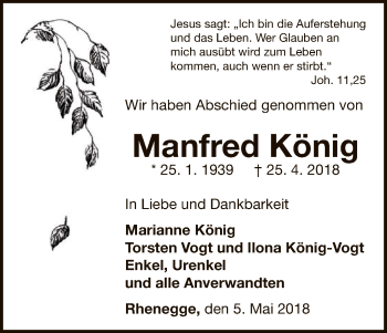 Traueranzeige von Manfred König von WLZ