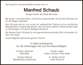 Traueranzeige von Manfred Schaub von WLZ