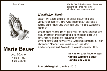 Traueranzeige von Maria Bauer von WLZ