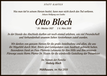 Traueranzeige von Otto Bloch von WLZ