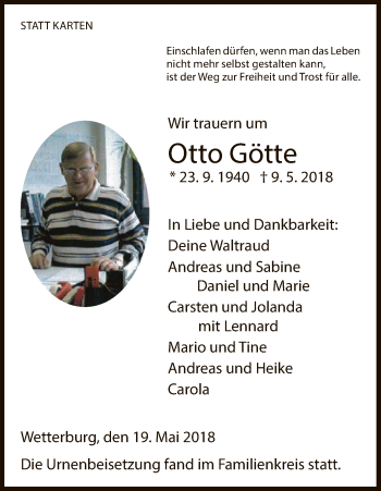 Traueranzeige von Otto Götte von WLZ