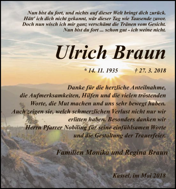 Traueranzeige von Ulrich Braun von WLZ