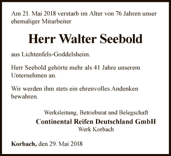 Traueranzeige von Walter Seebold von WLZ