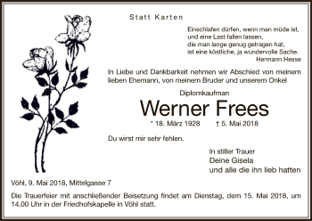 Traueranzeige von Werner Frees von WLZ