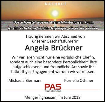 Traueranzeige von Angela Brückner von WLZ