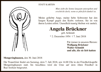 Traueranzeige von Angela Brückner von WLZ