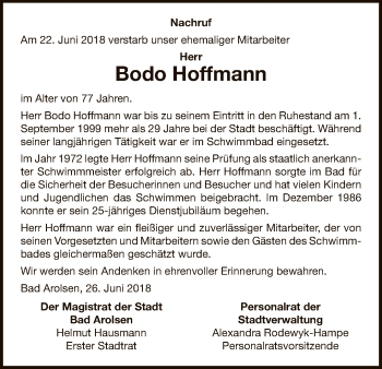 Traueranzeige von Bodo Hoffmann von WLZ