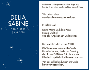 Traueranzeige von Delia Sabine  von WLZ