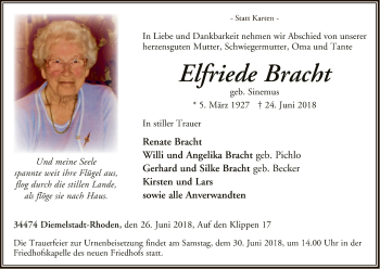 Traueranzeige von Elfriede Bracht von WLZ