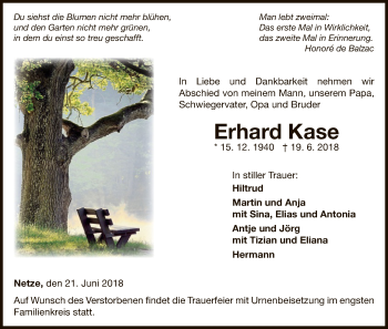 Traueranzeige von Erhard Kase von WLZ