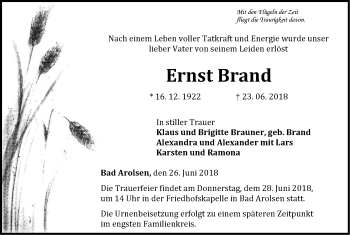 Traueranzeige von Ernst Brand von WLZ