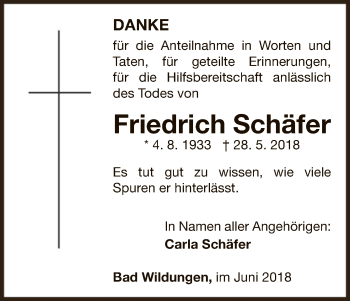 Traueranzeige von Friedrich Schäfer von WLZ