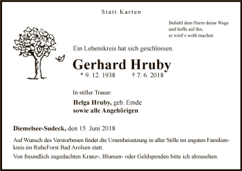 Traueranzeige von Gerhard Hruby von WLZ
