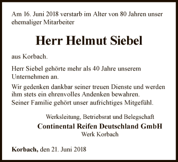 Traueranzeige von Helmut Siebel von WLZ