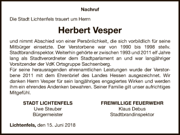 Traueranzeige von Herbert Vesper von WLZ
