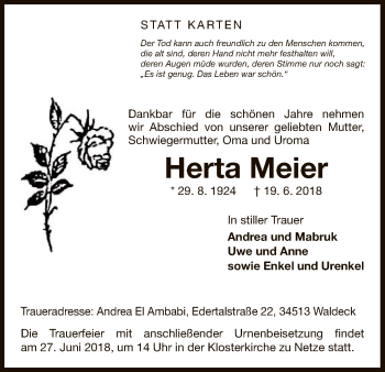 Traueranzeige von Herta Meier von WLZ