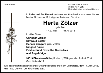 Traueranzeige von Herta Zölzer von WLZ