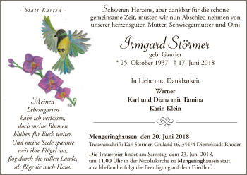 Traueranzeige von Irmgard Störmer von WLZ