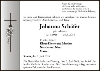 Traueranzeige von Johanna Schäfer von WLZ