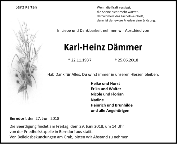 Traueranzeige von Karl-Heinz Dämmer von WLZ