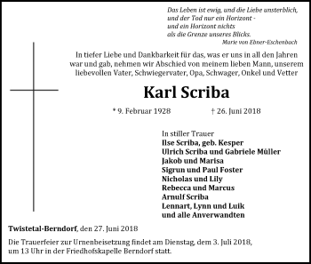 Traueranzeige von Karl Scriba von WLZ