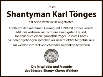 Traueranzeige von Karl Tönges von WLZ
