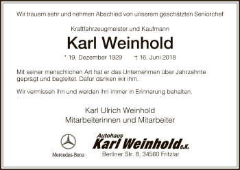 Traueranzeige von Karl Weinhold von WLZ