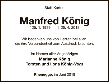 Traueranzeige von Manfred König von WLZ