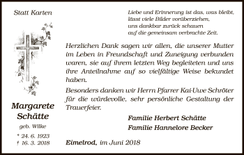 Traueranzeige von Margarete Schätte von WLZ