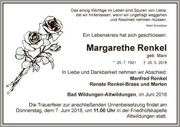 Traueranzeige von Margarethe Renkel von WLZ