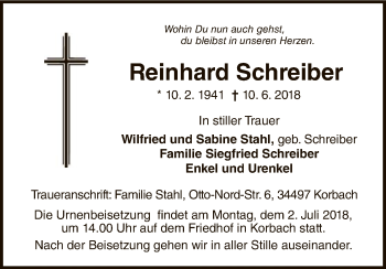 Traueranzeige von Reinhard Schreiber von WLZ