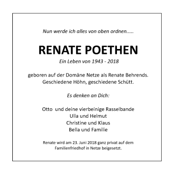 Traueranzeige von Renate Poethen von WLZ