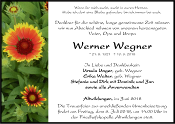 Traueranzeige von Werner Wegner von WLZ