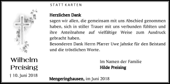 Traueranzeige von Wilhelm Preising von WLZ