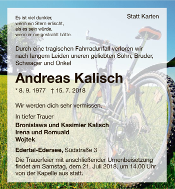 Traueranzeige von Andreas Kalisch von WLZ