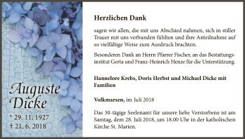 Traueranzeige von Auguste Dicke von WLZ