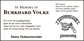 Traueranzeige von Burkhard Volke von WLZ