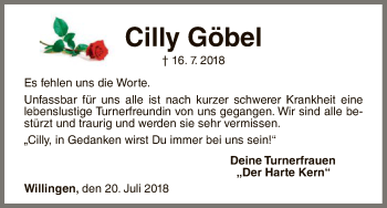 Traueranzeige von Cilly Göbel von WLZ