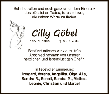 Traueranzeige von Cilly Göbel von WLZ