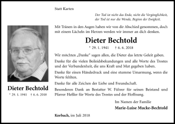 Traueranzeige von Dieter Bechtold von WLZ