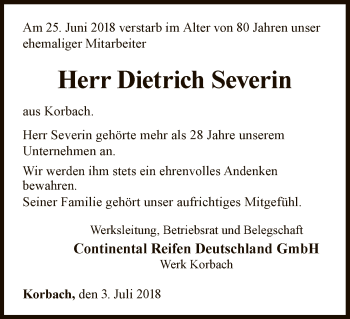 Traueranzeige von Dietrich Severin von WLZ