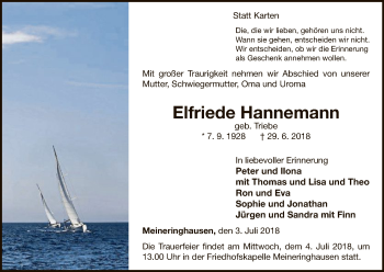 Traueranzeige von Elfriede Hannemann von WLZ