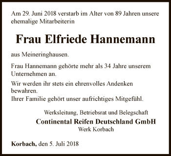 Traueranzeige von Elfriede Hannemann von WLZ