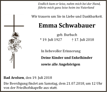 Traueranzeige von Emma Schwabauer von WLZ