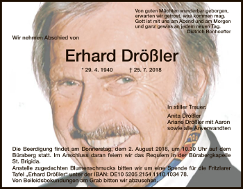 Traueranzeige von Erhard Drößler von WLZ