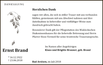 Traueranzeige von Ernst Brand von WLZ