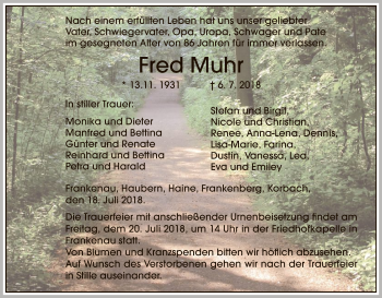 Traueranzeige von Fred Muhrt von WLZ